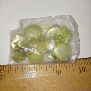 12 pkgs Green/Gold Mother of Pearl irregular form beads